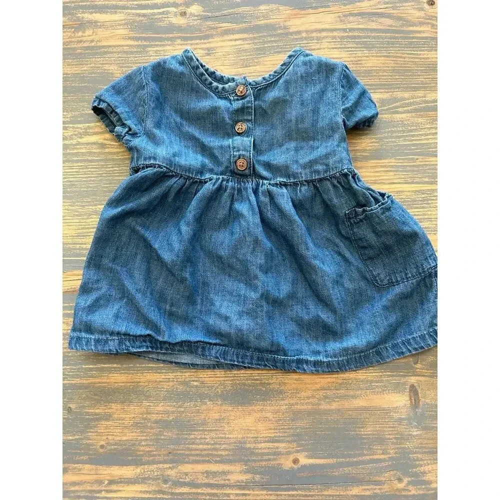 Chambray Denim Dress 3-6 Months Short Sleeve Baby Girl
